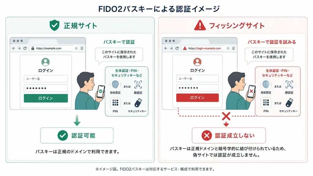 FIDO2パスキー認証の比較図